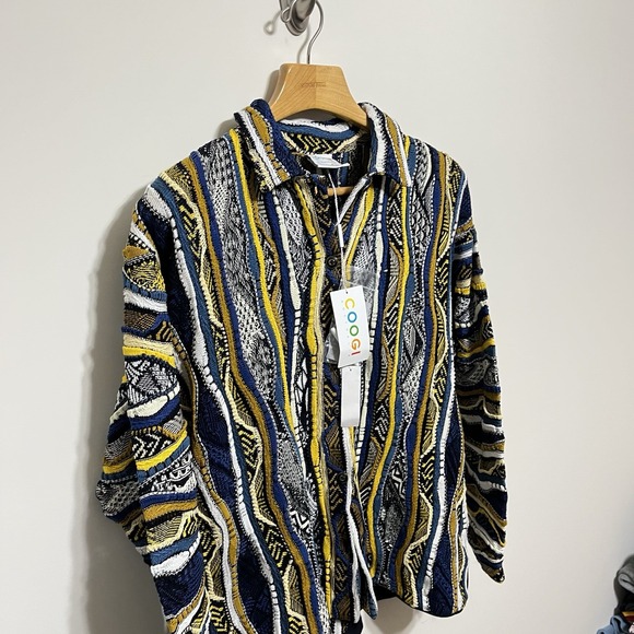 Vtg Coogi Sweater Cardigan Multicolor Textured 3D Chunky Knit Size XL 90s NEW - Picture 2 of 6